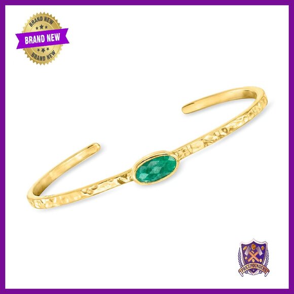 18kt Gold Over Sterling Emerald Cuff Bracelet 1.40ct 7 Inches
